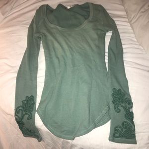 Teal free people thermal w embroidered sleeves